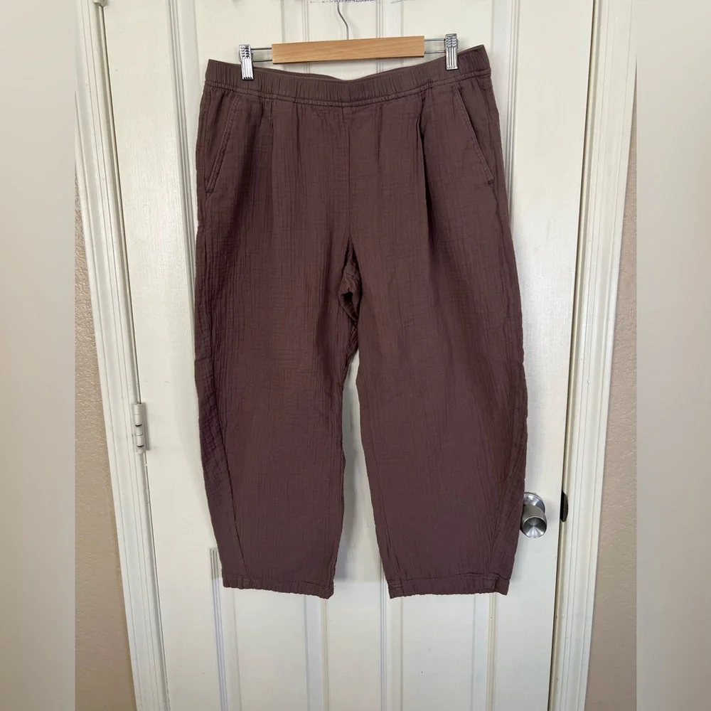 GAP Easy Gauze Barrel Pants Brown High Rise Elastic Waist L - Picture 4 of 10